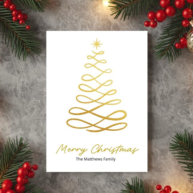 Cartes Pour Fêtes Annuelles Minimalist Gold Line Christmas Tree Card (Créateur téléchargé)