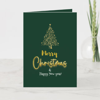 Cartes Pour Fêtes Annuelles Minimalist Green & Gold Christmas Tree Folded