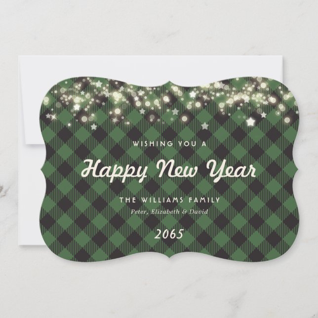 Cartes Pour Fêtes Annuelles Minimalist Green Plaid New Year Card (Devant)