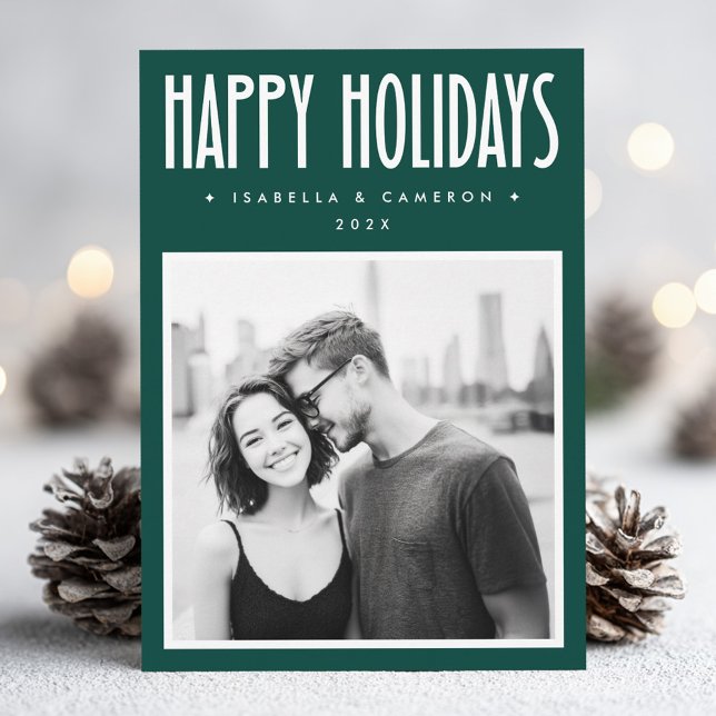 Cartes Pour Fêtes Annuelles Minimalist Happy Holidays green Christmas photo (Minimalist Happy Holidays green Christmas photo Holiday Card)