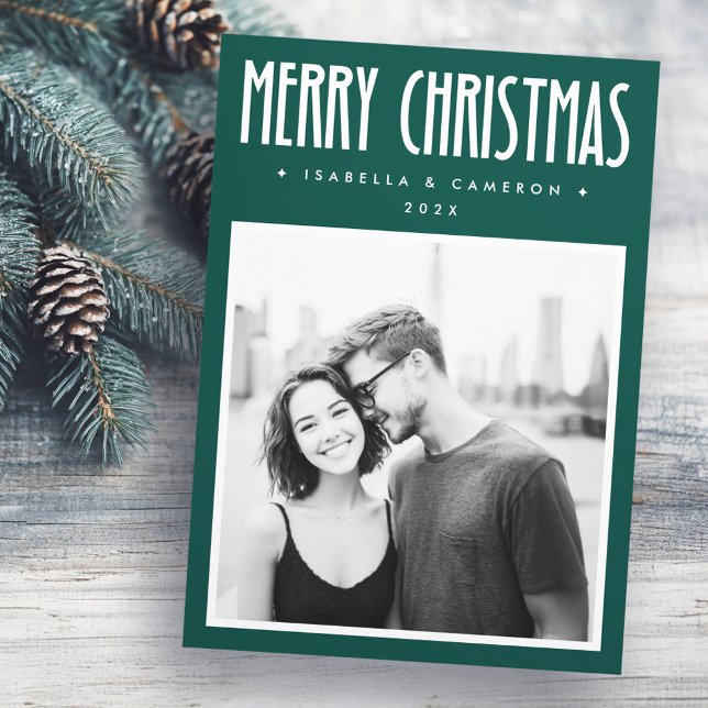 Cartes Pour Fêtes Annuelles Minimalist Merry Christmas dark green photo (Minimalist Merry Christmas dark green photo Holiday Card)