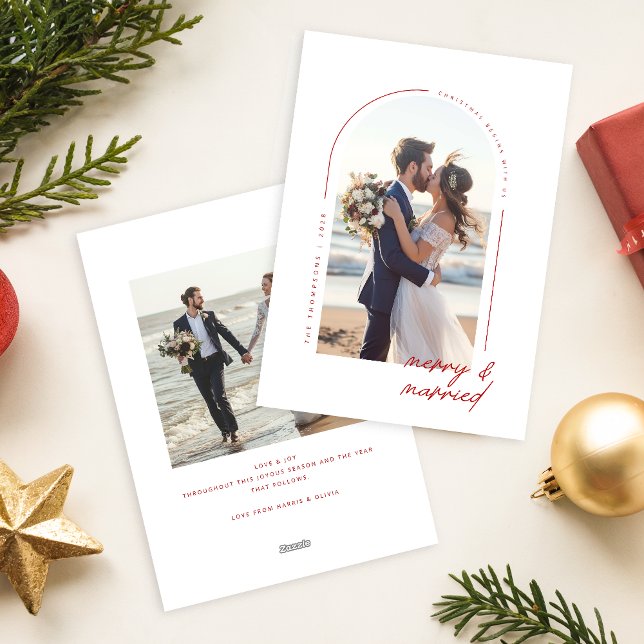 Cartes Pour Fêtes Annuelles Minimalist Newlywed Beach Couple Photo Christmas (Créateur téléchargé)