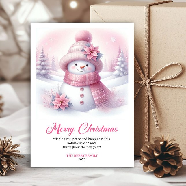 Cartes Pour Fêtes Annuelles Minimalist Pink Snowman Kids Editable Christmas  (Minimalist Pink Snowman Kids Editable Christmas Greeting Card

)