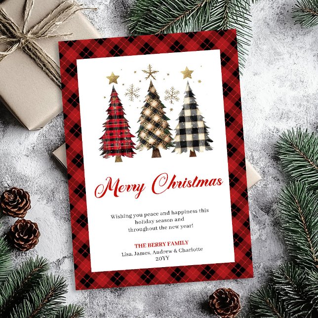 Cartes Pour Fêtes Annuelles Minimalist Red Plaid Christmas Tree Holiday  (Minimalist Red Plaid Christmas Tree Holiday Greeting)
