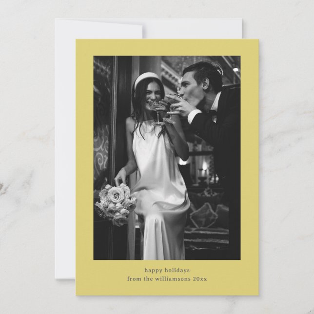 Cartes Pour Fêtes Annuelles Minimalist Retro Photo Yellow Wedding Couple (Devant)