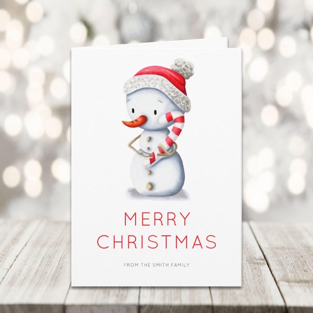 Cartes Pour Fêtes Annuelles Minimalist Snowman Candy Cane Merry Christmas (Créateur téléchargé)