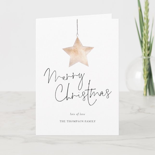 Cartes Pour Fêtes Annuelles Minimalist Star Script Merry Christmas Folded (Devant)