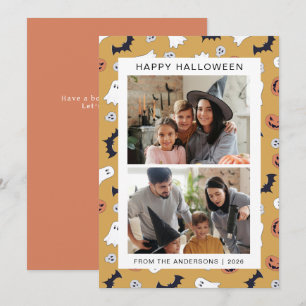 Cartes Pour Fêtes Annuelles Minimaliste 2 Photo Rétro Chauve-Souris Fantôme Jo