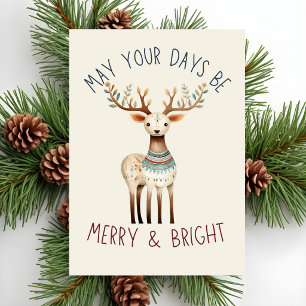 Cartes Pour Fêtes Annuelles Minimaliste Boho Terre Ton Cerf Noël