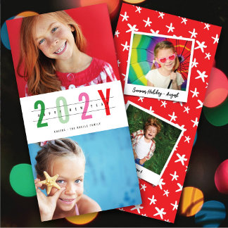 Cartes Pour Fêtes Annuelles Minimaliste Coloré Année 2 Photo Moderne Simple