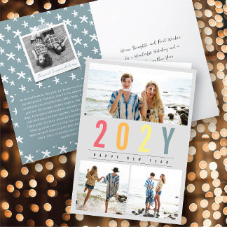 Cartes Pour Fêtes Annuelles Minimaliste Coloré Année 3 Photo Moderne Simple