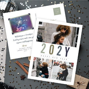 Cartes Pour Fêtes Annuelles Minimaliste Coloré Année 3 Photo Moderne Simple