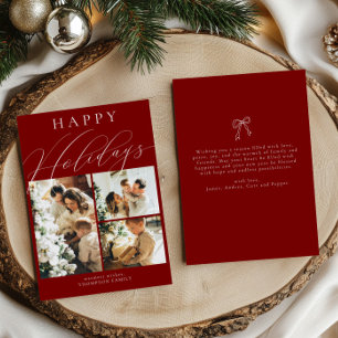 Cartes Pour Fêtes Annuelles Minimaliste Joyeuses Fêtes Trois Photo Rouge fon