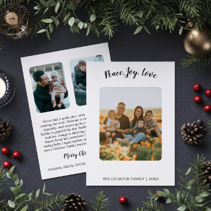 Cartes Pour Fêtes Annuelles Minimaliste moderne 3Photo Peace Joy Love Newslett