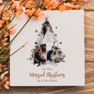 Cartes Pour Fêtes Annuelles Minimaliste Notre Premier Marié Noël Trois Photo