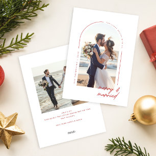Cartes Pour Fêtes Annuelles Minimaliste Photo de Noël de Jeunes Mariés sur la