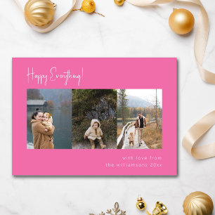 Cartes Pour Fêtes Annuelles Minimaliste Quadruple Photo Rose Chaude Manuscrite