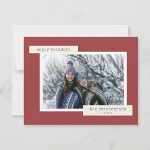 Cartes Pour Fêtes Annuelles Minimaliste Rétro Pastel Brique Rouge Photo Person