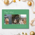 Cartes Pour Fêtes Annuelles Minimaliste Vert Multi Photo Quatre Manuscrit<br><div class="desc">Carte de vacances minimaliste vert multi photo quatre manuscrite</div>