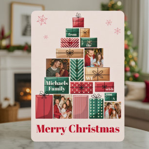 Cartes Pour Fêtes Annuelles Minimaliste Vintage Coloré Noël Quatre Photo