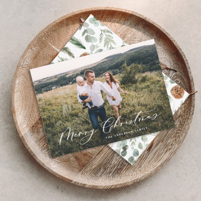 Cartes Pour Fêtes Annuelles Minimum moderne 1 photo Noël élégant script Ho (Créateur téléchargé)