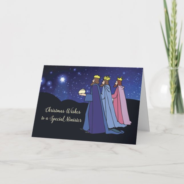 Cartes Pour Fêtes Annuelles Ministre Christmas Wishes Three Kings at Night (Devant)