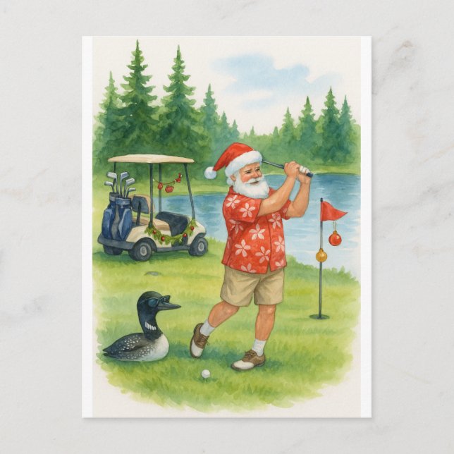 Cartes Pour Fêtes Annuelles Minnesota Golfer Santa Claus est golfeur au lac (Devant)