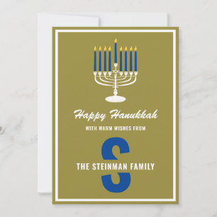 Cartes Pour Fêtes Annuelles Minorah bougie Monogramme Nom de famille Happy Han