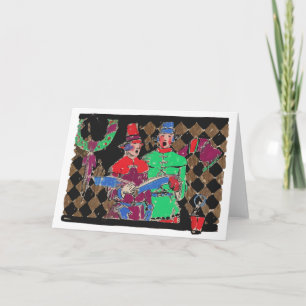 Cartes Pour Fêtes Annuelles Minstrels vintages avec une lanterne et une couron