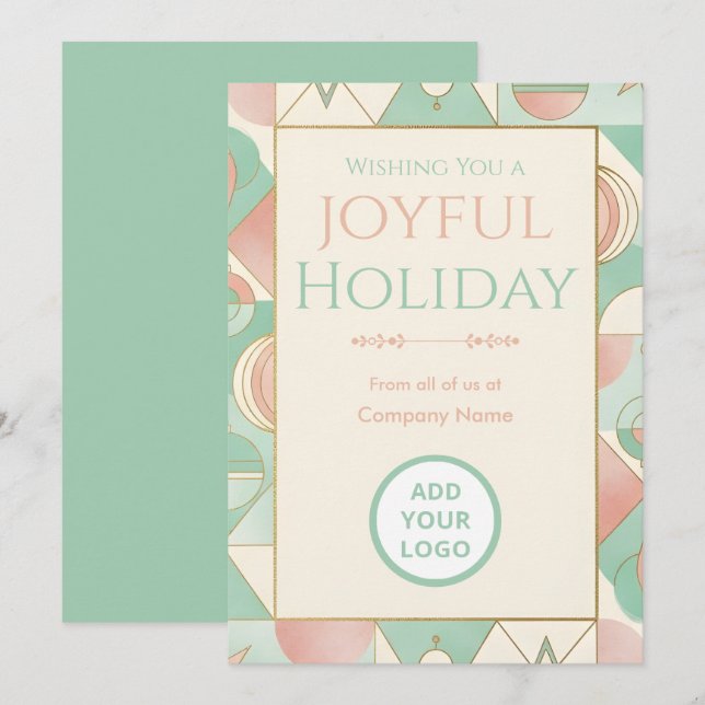 Cartes Pour Fêtes Annuelles Mint & Blush Retro | Logo-Ready Corporate (Devant / Derrière)