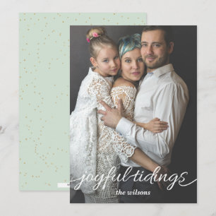 Cartes Pour Fêtes Annuelles Mint Gold Joyful Tidings Script Photo personnalisé