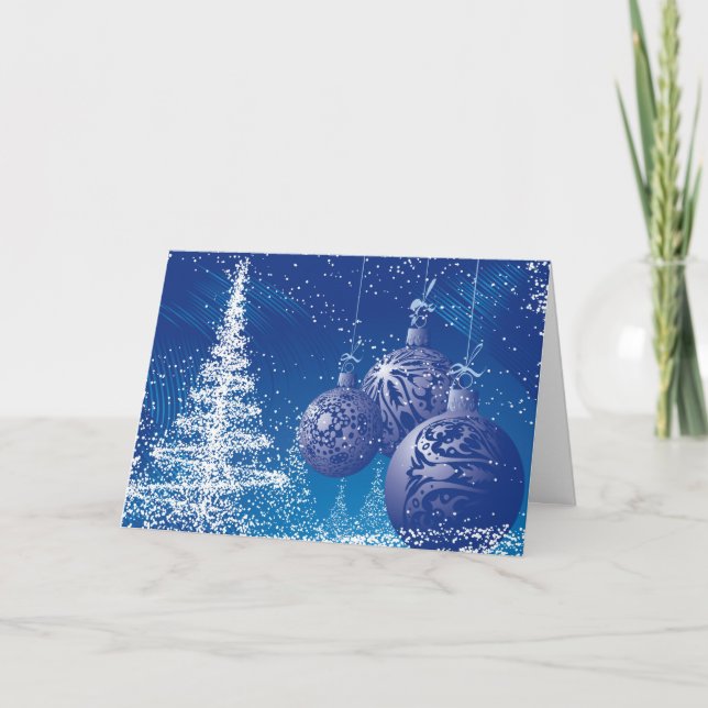Cartes Pour Fêtes Annuelles Minuit Bleu & Blanc Noël Ornements & Arbres (Devant)