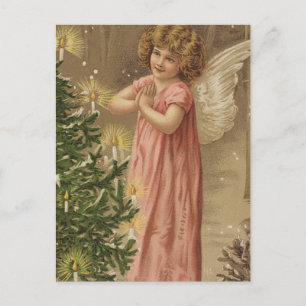 Cartes Pour Fêtes Annuelles Minuscule Angle Garbed Rose À L'Arbre De Noël