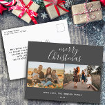 Cartes Pour Fêtes Annuelles Minuscule Gris Noël Famille 2 Photo<br><div class="desc">Minuscule Gris Joyeux Script Famille 2 Photo Collage Carte de vacances. Ajoutez 2 photos et du texte,  et faites une carte de Noël familiale tendance et chic.</div>