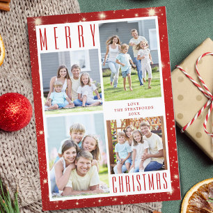 Cartes Pour Fêtes Annuelles Minuscule MERRY NOËL Photo Collage Lumières rouges