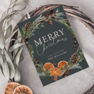 Cartes Pour Fêtes Annuelles Minuscule moderne citrus Wreath Script Noël