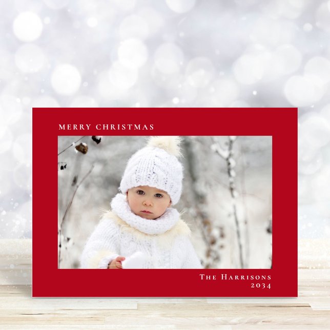 Cartes Pour Fêtes Annuelles Minuscule moderne Joyeux Noël photo rouge (Share the love and warmth of the season with your personalized photo Christmas card)