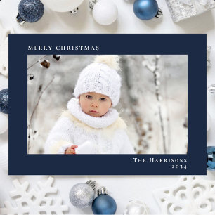 Cartes Pour Fêtes Annuelles Minuscule photo moderne Joyeux Noël bleu