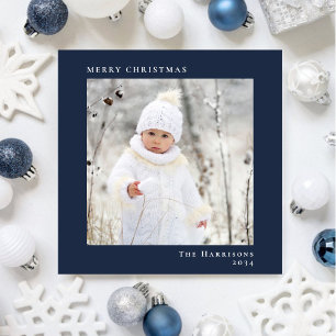 Cartes Pour Fêtes Annuelles Minuscule photo moderne Joyeux Noël bleu