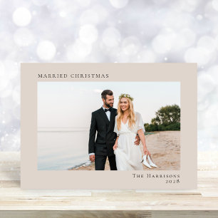 Cartes Pour Fêtes Annuelles Minuscule photo moderne Marié Noël Taupe