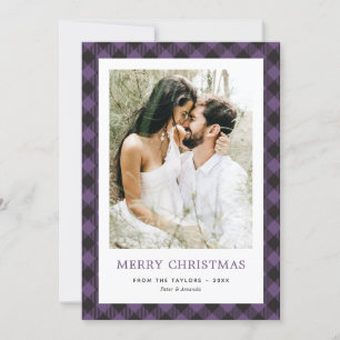 Cartes Pour Fêtes Annuelles Minuscule violet Plaid Photo Joyeux Noël