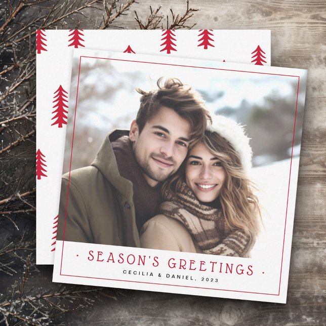 Cartes Pour Fêtes Annuelles Minuscules arbres de Noël mignons photo rouge blan (Minimal cute Christmas trees photo red white Holiday Card)