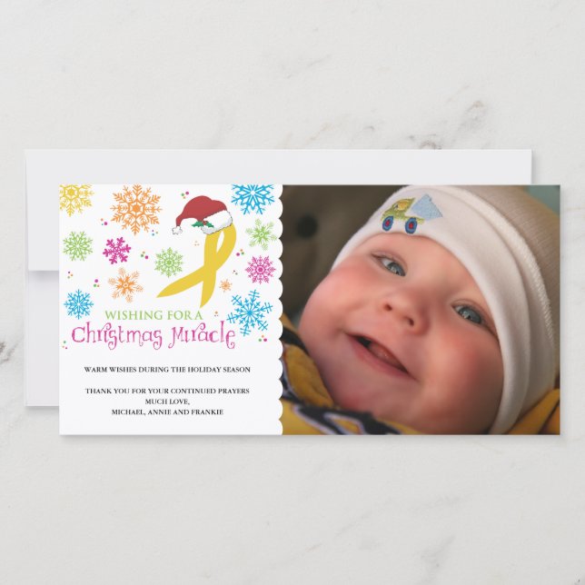 Cartes Pour Fêtes Annuelles Miracle de Noël - ruban de Cancer d'enfance (Devant)