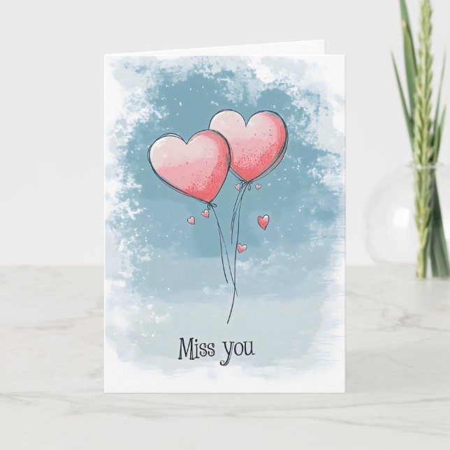 Cartes Pour Fêtes Annuelles Miss You Pink Balloons Love (Devant)