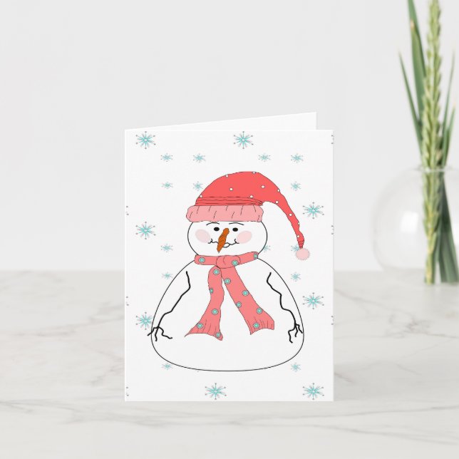 Cartes Pour Fêtes Annuelles Misses Snowman neige l'art primitif Whimsical (Devant)