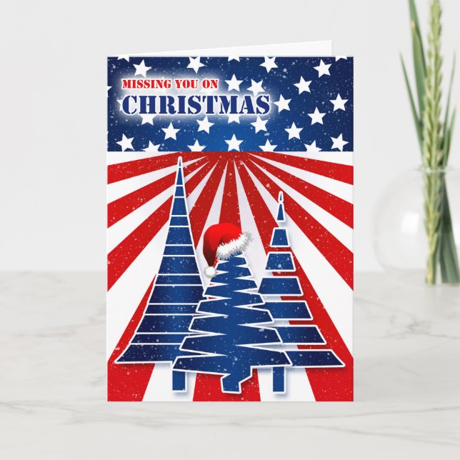 Cartes Pour Fêtes Annuelles Missing You on Christmas Stars and Stripes (Devant)