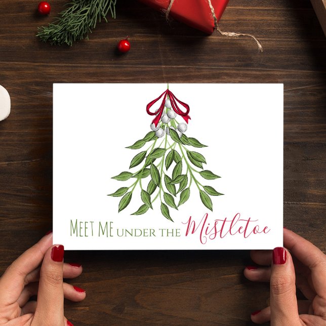 Cartes Pour Fêtes Annuelles Mistletoe Botanique Mignonne Élégant Noël Simple (Christmas cute Meet me under the Mistletoe holiday folding card. )