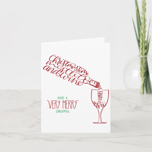 Cartes Pour Fêtes Annuelles Mistletoe de Noël et vin | Script élégant (Devant)