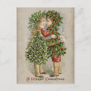 Cartes Pour Fêtes Annuelles Mistletoe fille et saint garçon baiser CC0784 Noël
