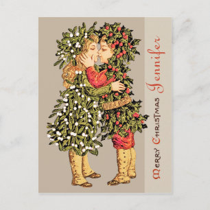 Cartes Pour Fêtes Annuelles Mistletoe girl and holly boy kiss CC0781 Christmas